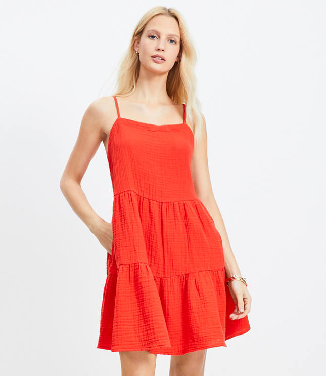 Petite LOFT Beach Triple Cloth Tiered Mini Dress
