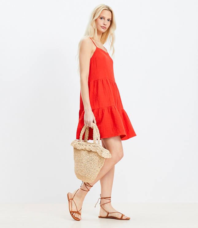 Petite LOFT Beach Triple Cloth Tiered Mini Dress