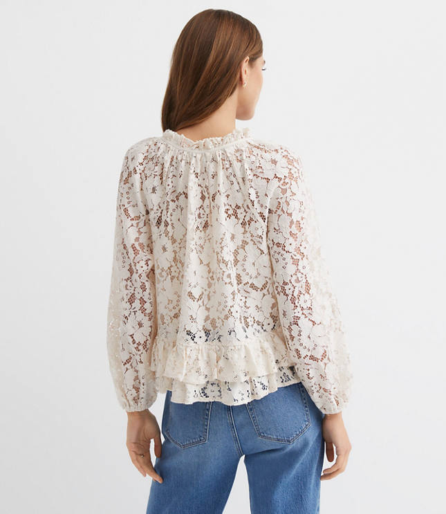 Floral Lace Ruffle Peplum Blouse