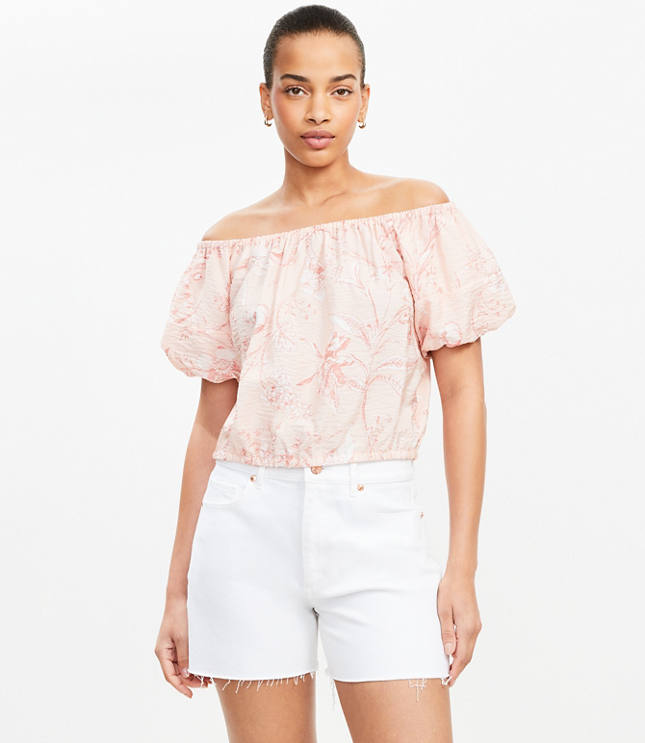 Petite Bird Toile Off The Shoulder Bubble Top