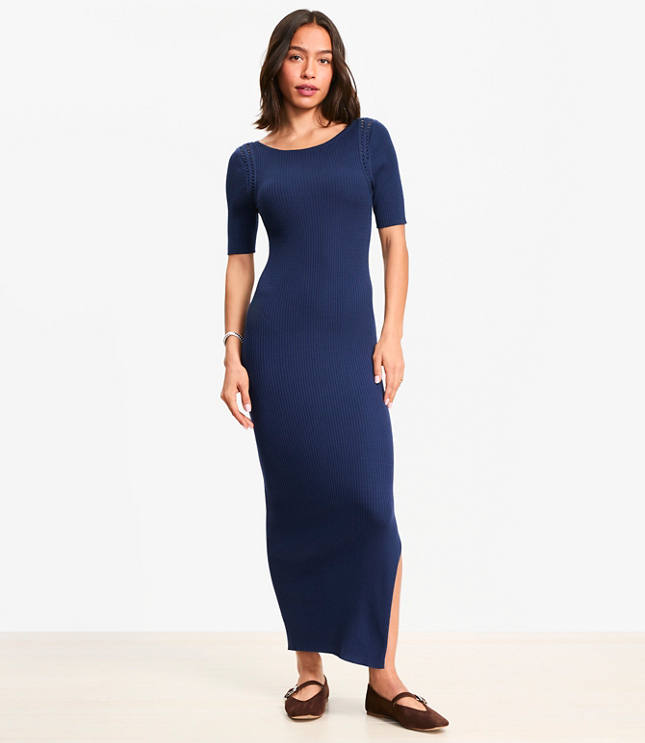 Crochet Trim Ribbed Maxi Sweater Dress