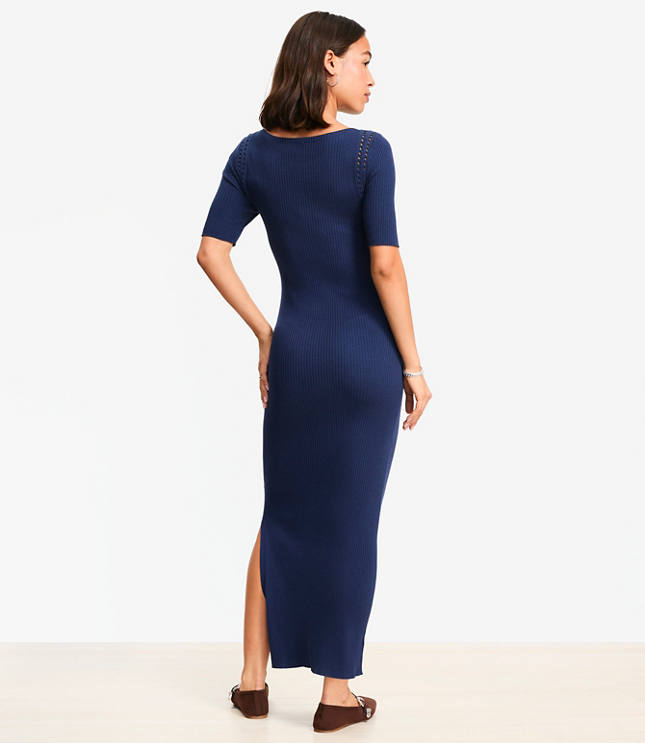 Crochet Trim Ribbed Maxi Sweater Dress