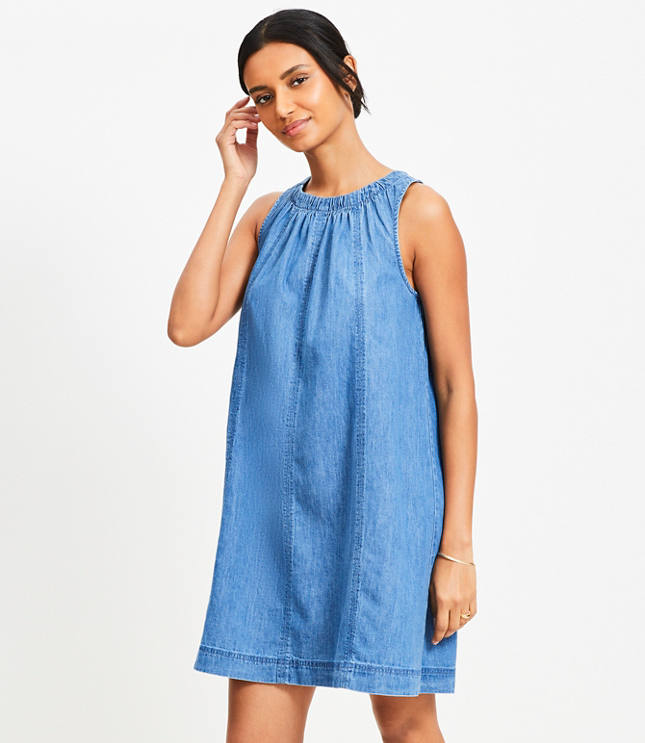Loft Petite Chambray Seamed Mini Dress