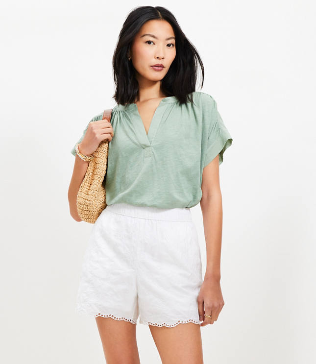 Loft Pull On Shorts in Floral Embroidered Poplin