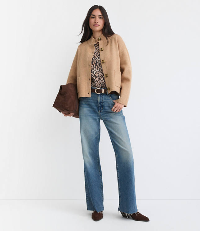 Ribbed Mock Neck Sweater Jacket