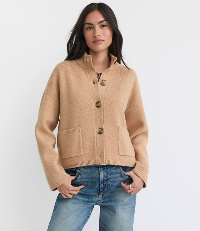 Ribbed Mock Neck Sweater Jacket