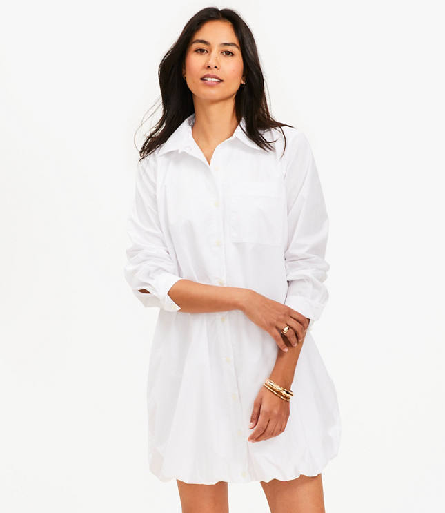Poplin Bubble Hem Mini Pocket Shirtdress