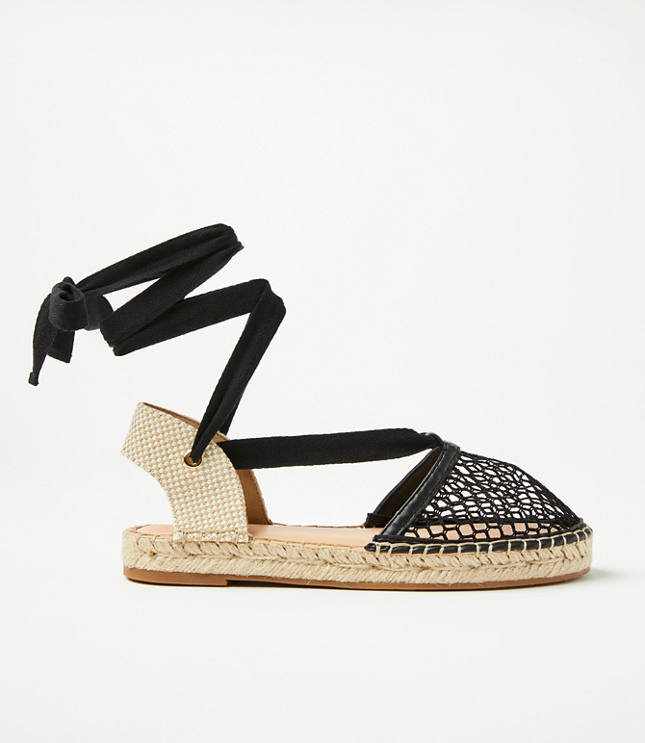 Mesh Lace Up Flat Espadrilles