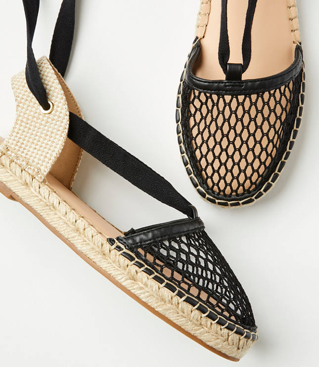 Mesh Lace Up Flat Espadrilles