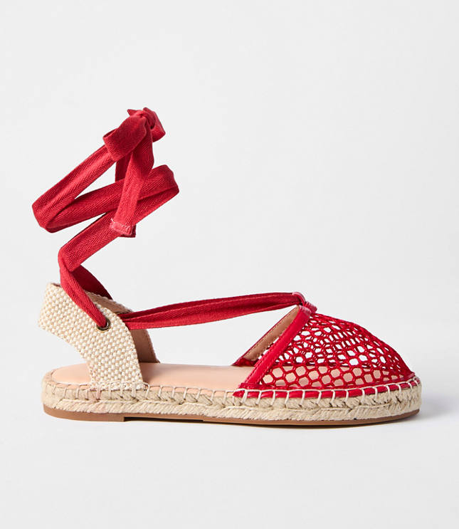 Mesh Lace Up Flat Espadrilles