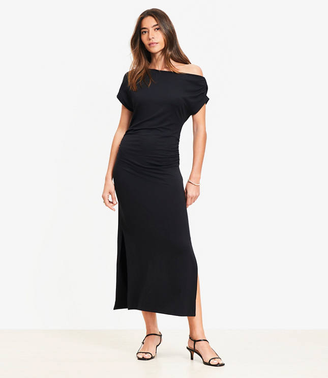 Asymmetrical Neck Ruched Mini Dress