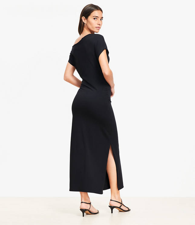 Asymmetrical Neck Ruched Mini Dress