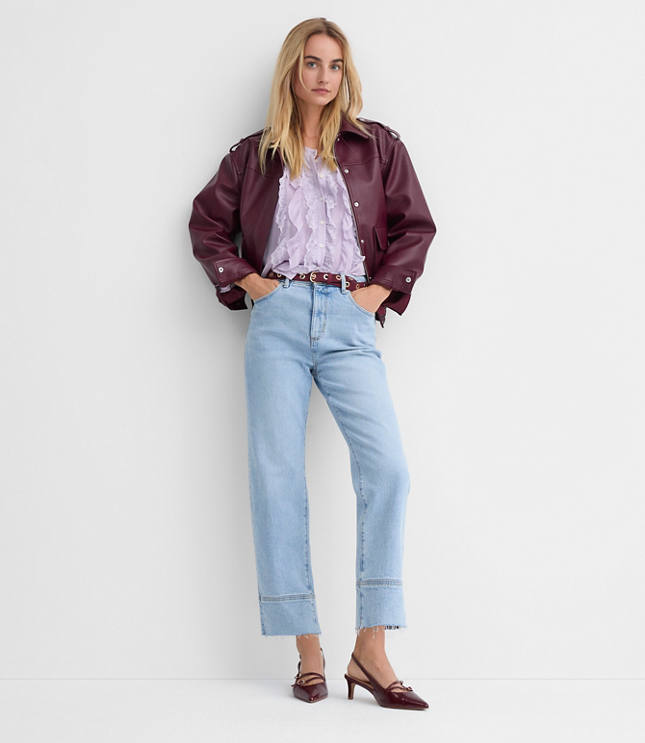 Fresh Cut Cuffed High Rise Straight Jeans in Light Wash Indigo