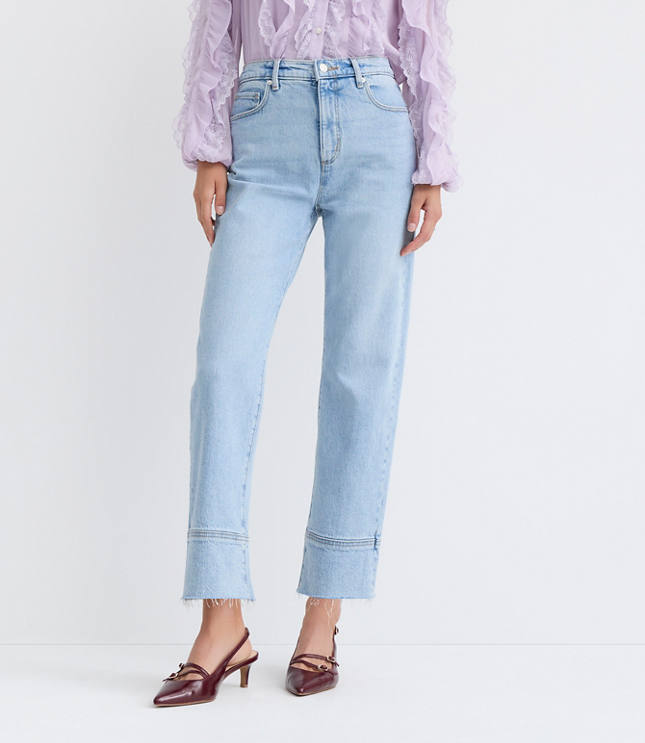 Fresh Cut Cuffed High Rise Straight Jeans in Light Wash Indigo