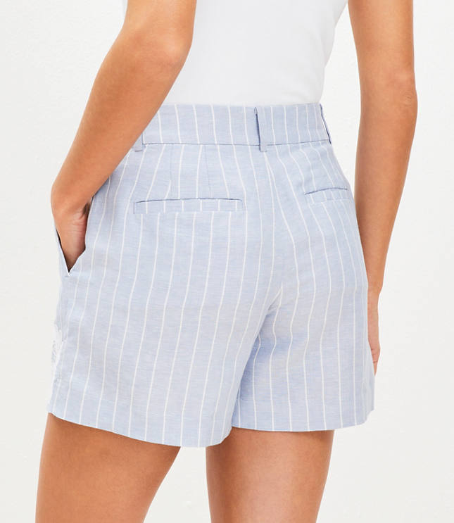 Floral Embroidered Stripe Riviera Shorts in Linen Blend