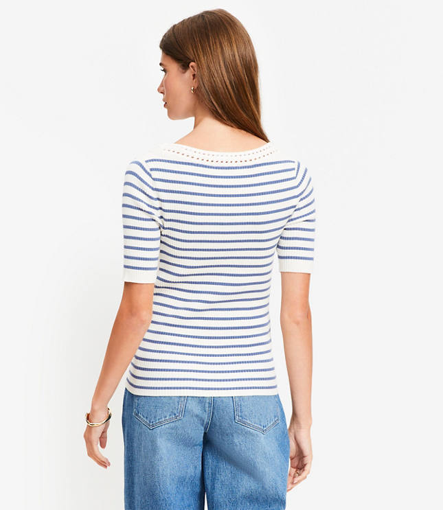 Striped Crochet Trim Sweater Tee