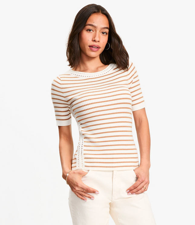 Striped Crochet Trim Sweater Tee