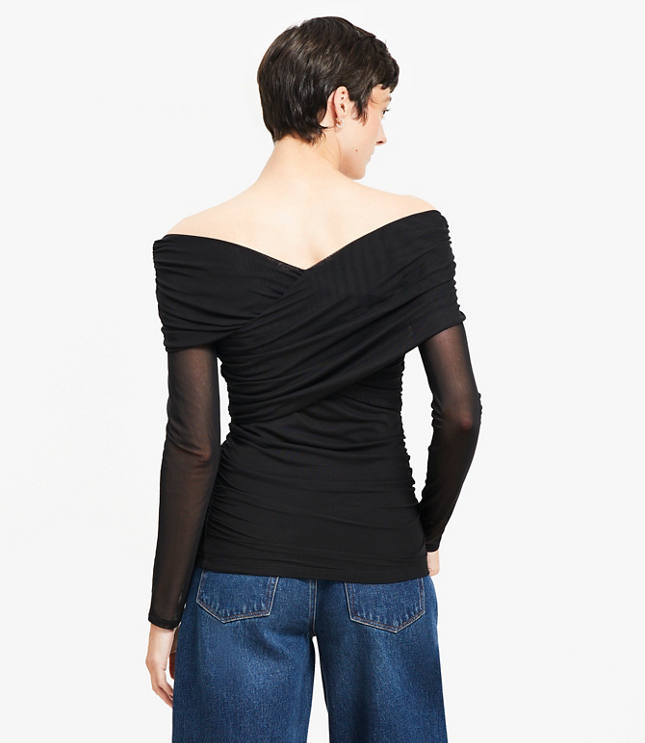 Mesh Ruched Off The Shoulder Top