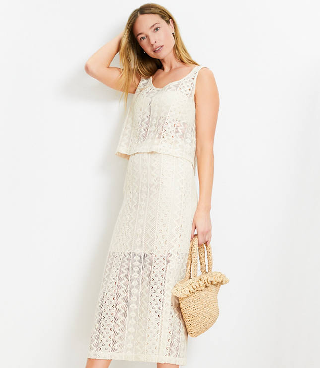 Loft LOFT Beach Geo Crochet Midi Skirt