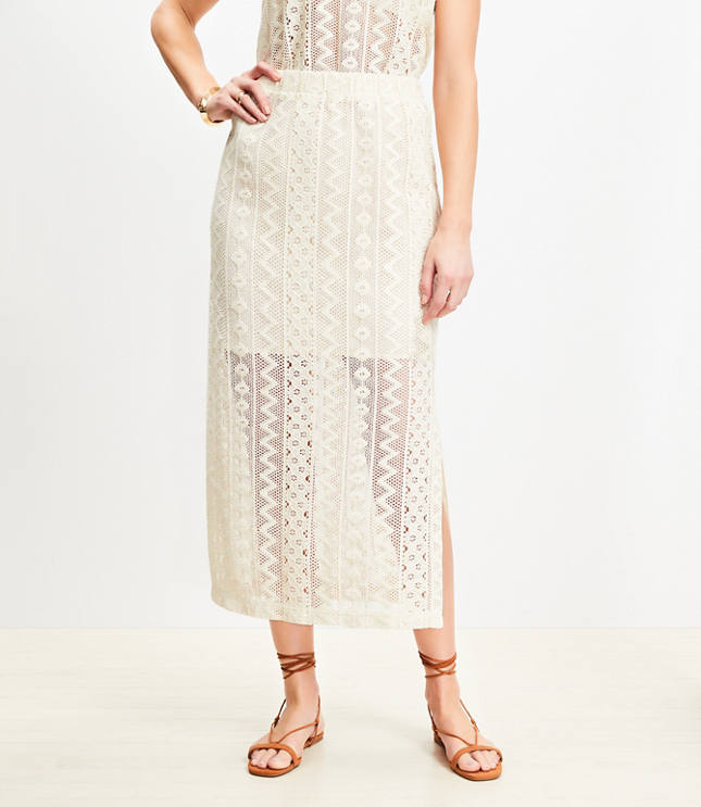 LOFT Beach Geo Crochet Midi Skirt