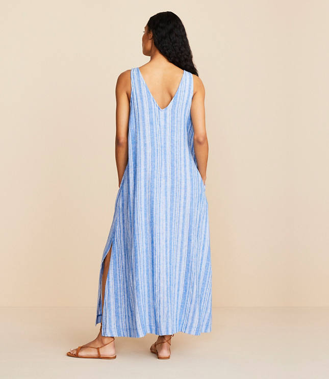 Lou & Grey Striped Linen Cotton Tie Keyhole Maxi Pocket Dress