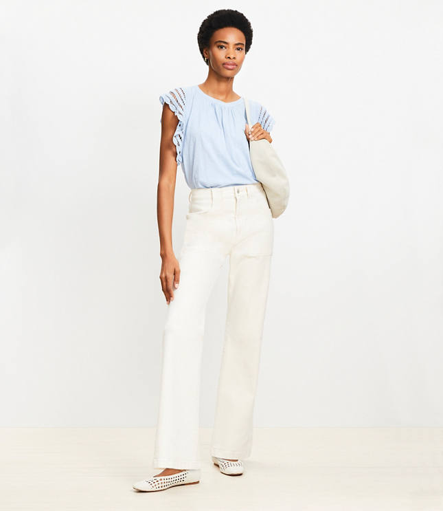 High Rise Relaxed Flare Utility Jeans in Ivory