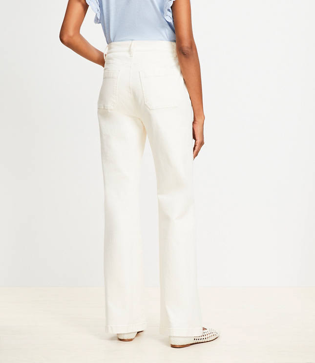High Rise Relaxed Flare Utility Jeans in Ivory