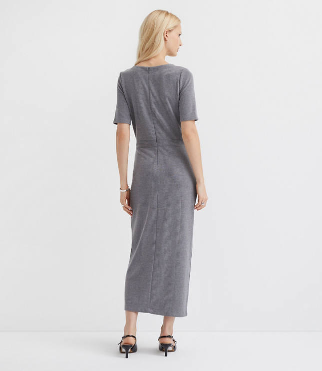 Ribbed Button Trim Midi Dress