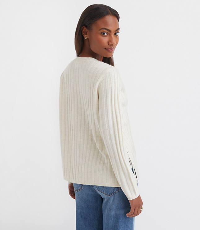 Side Bow Ribbed V-Neck Sweater
