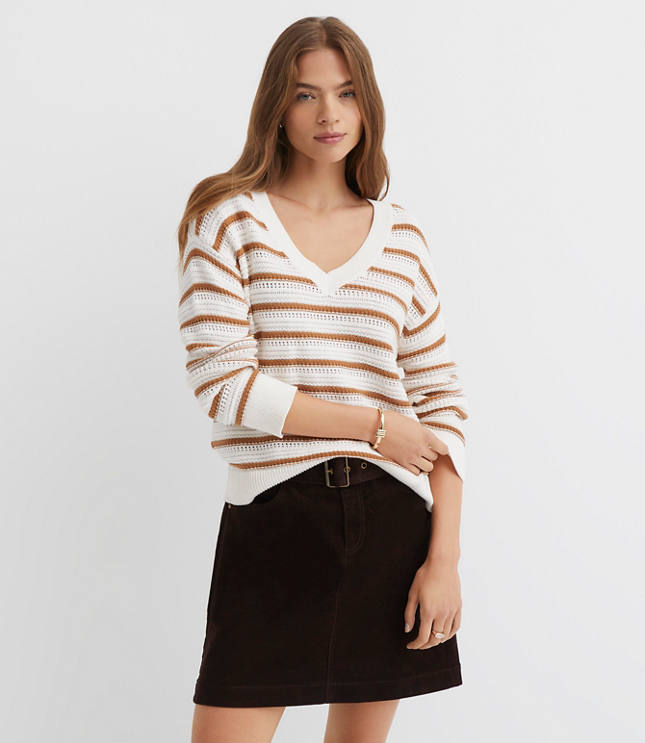 Striped Stitchy V-Neck Sweater