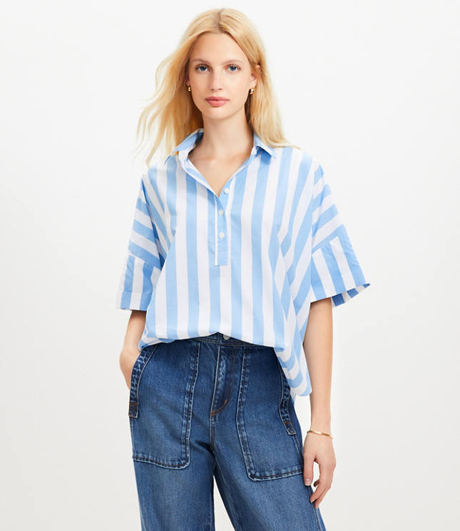 Striped Henley Dolman Everyday Tunic Shirt