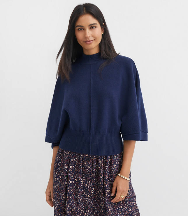 Ribtrim Mock Neck Cape Sweater