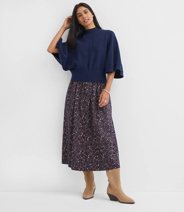 Ribtrim Mock Neck Cape Sweater