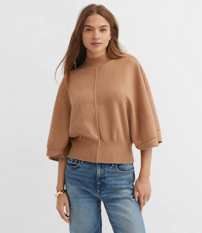 Ribtrim Mock Neck Cape Sweater