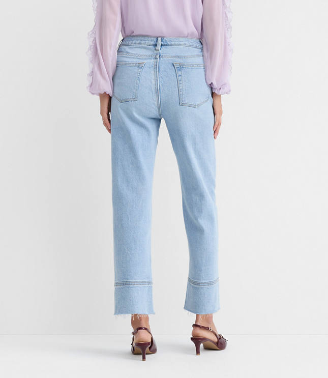 Curvy Fresh Cut Cuffed High Rise Straight Jeans in Light Wash Indigo