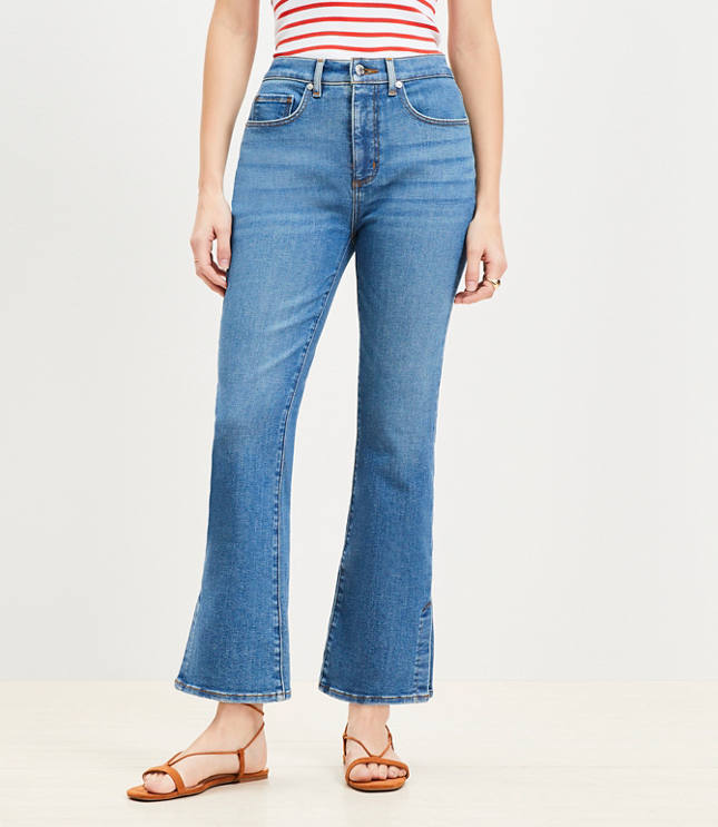 Curvy Vent Hem High Rise Kick Crop Jeans in Medium Vintage Indigo Wash