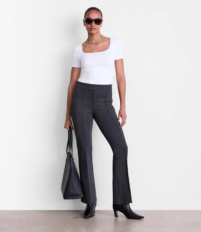 LOFT Versa Pintucked Ponte Flare Pants in Pinstripe