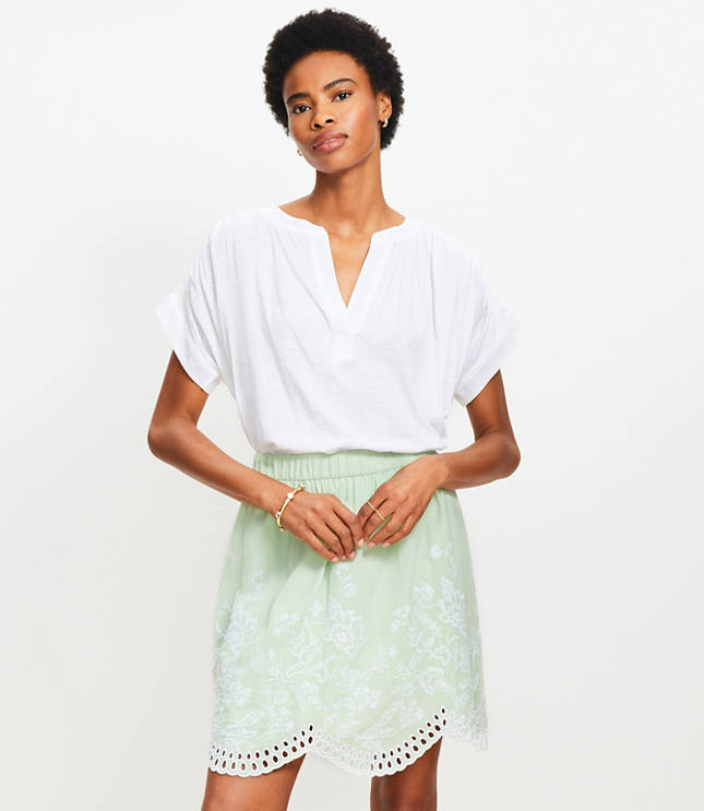 Petite Split Neck Mixed Media Top