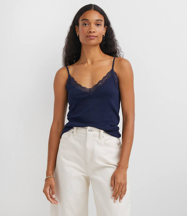 Petite Lace Trim Ribbed Cami