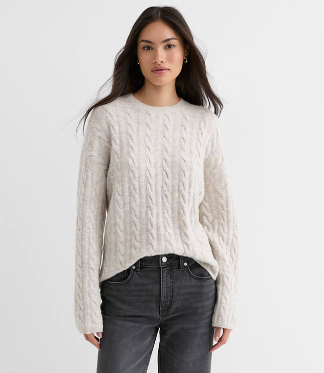 Heathered Wide Sleeve Cable Sweater