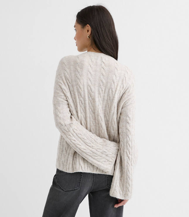 Heathered Wide Sleeve Cable Sweater