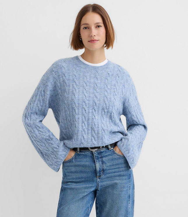 Heathered Wide Sleeve Cable Sweater