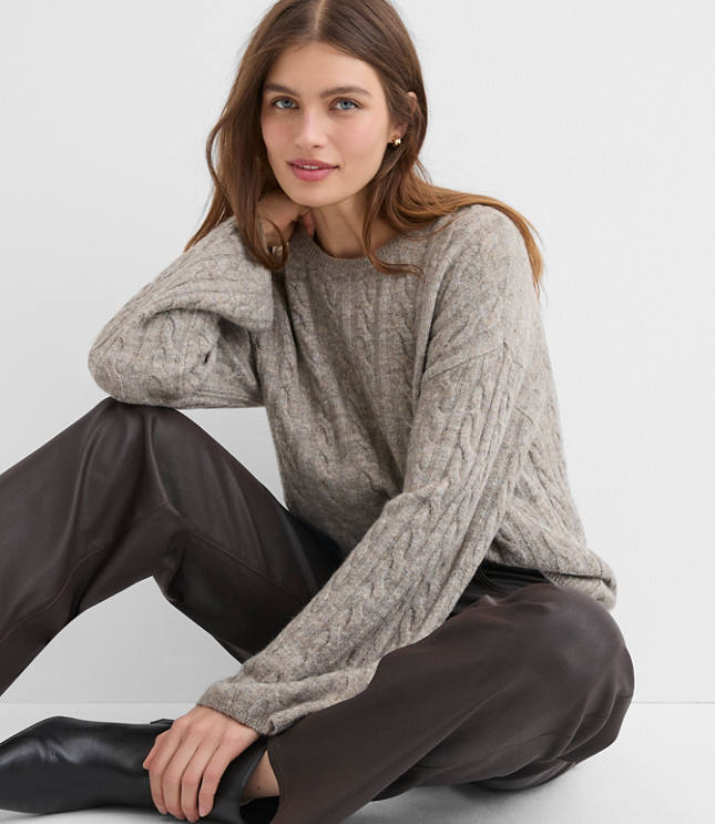 Heathered Wide Sleeve Cable Sweater