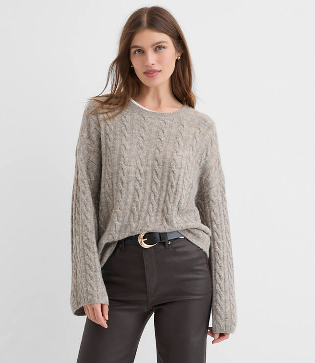 Heathered Wide Sleeve Cable Sweater