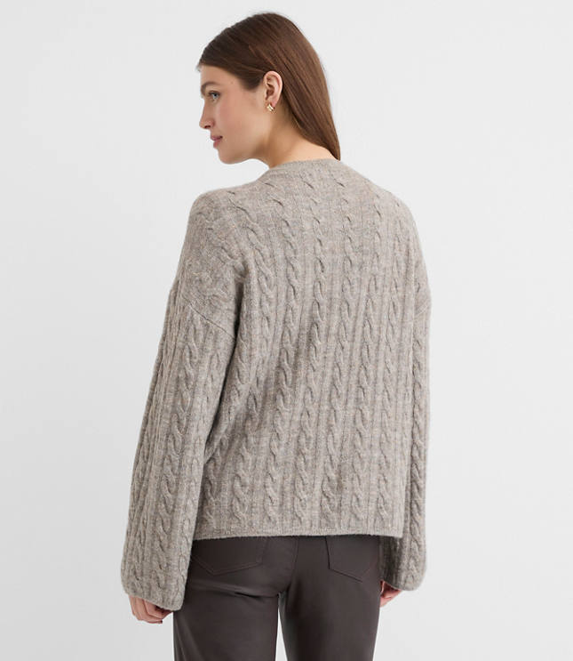 Heathered Wide Sleeve Cable Sweater