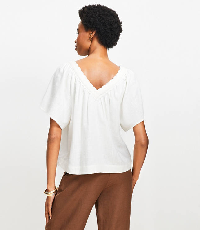 Lace Trim V-Neck Blouse