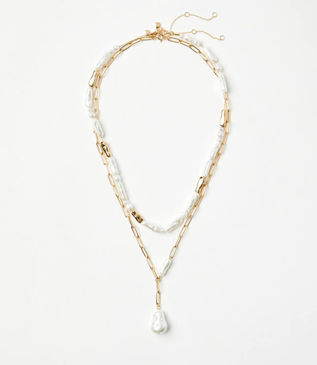 Pearlized Chain Link Layered Pendant Necklace Set