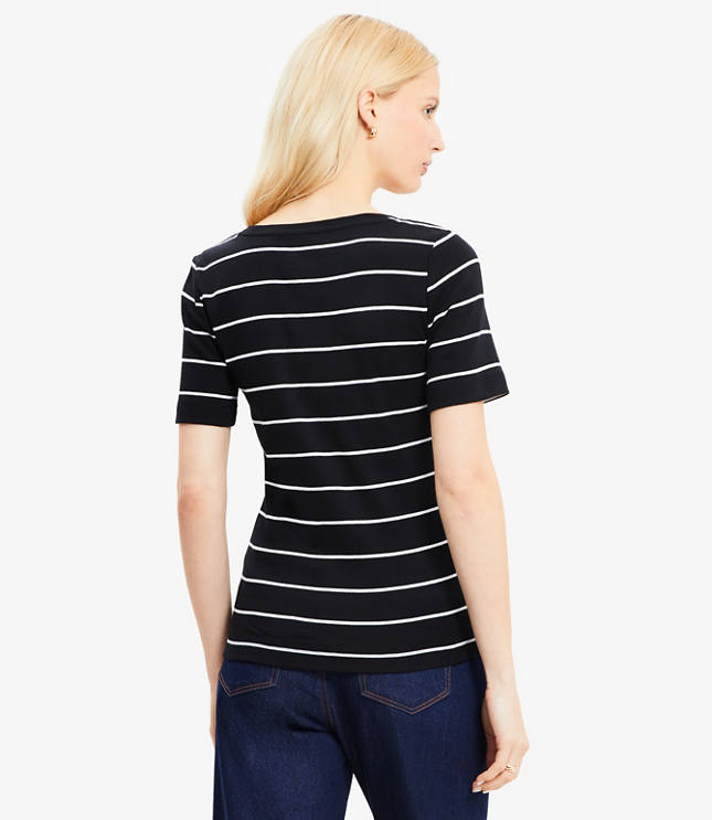 Petite Stripe Ribbed Scoop Neck Tee