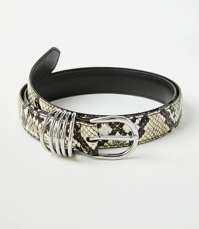 Snake Print Stacked Metal Keeper Leather Belt