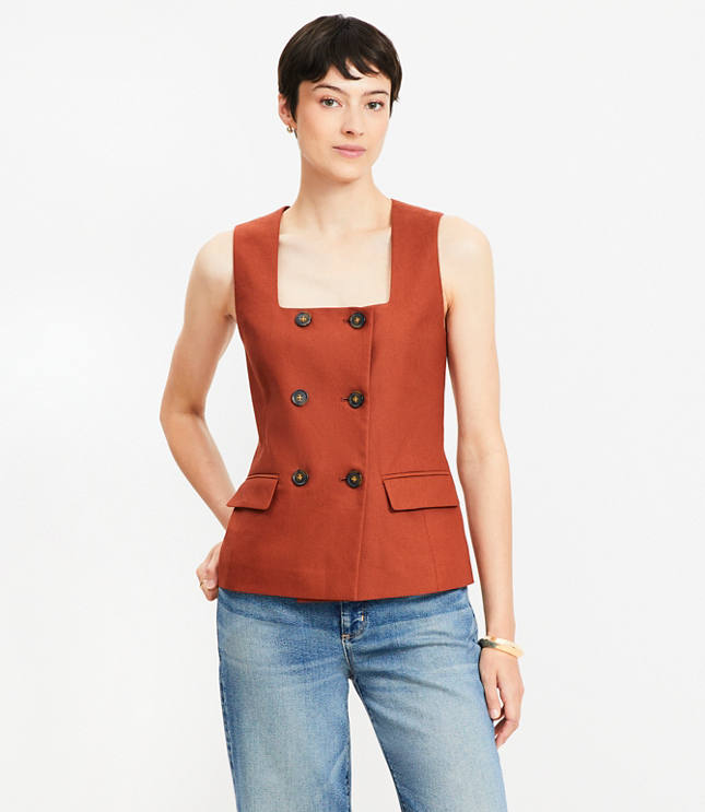 Petite Cotton Linen Double Breasted Vest